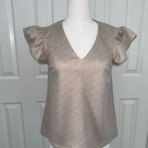 Chic Beige V-Neck Women's Blouse with Ruffled Sleeves
